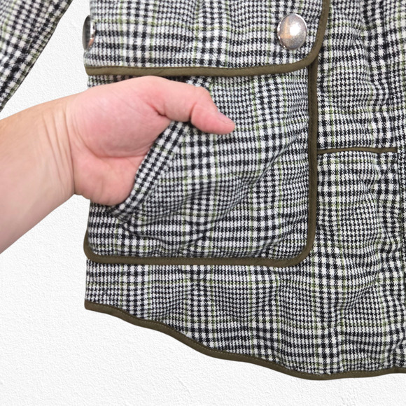 Zara Olive Plaid Quilted Equestrian Riding Jacket with Snap Pockets Size Small - Picture 3 of 11